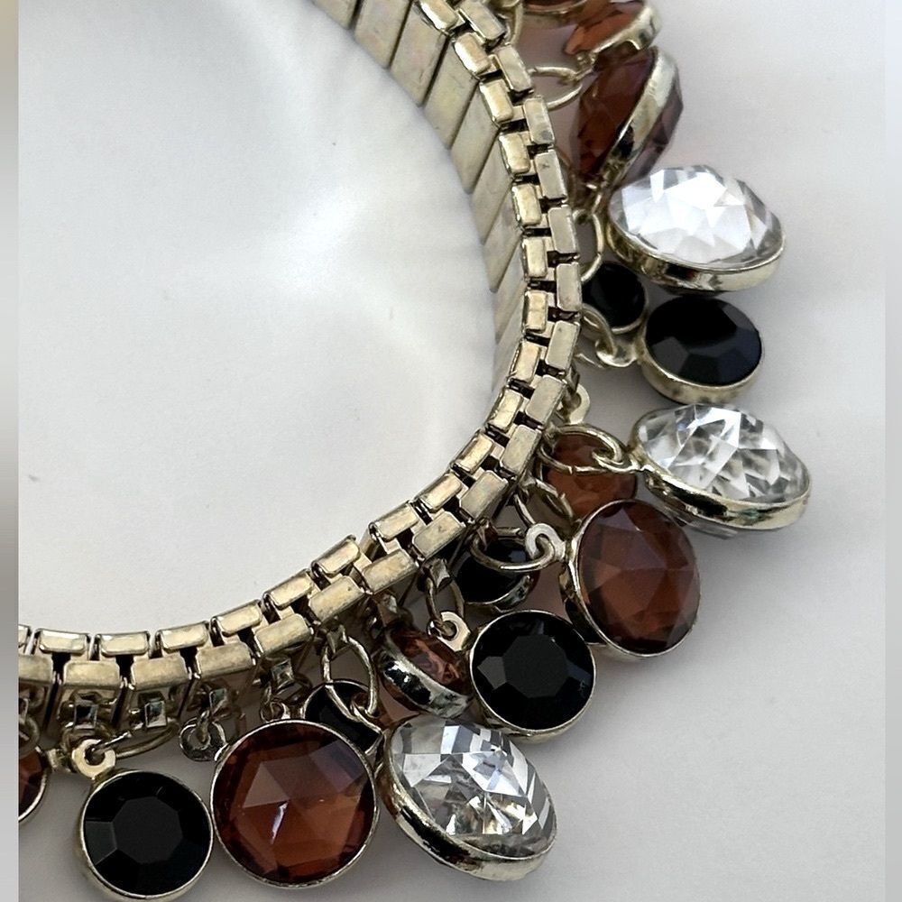 Goldtone Black Amber Zebra Bead Charm Cha Cha Expandable Bracelet Vintage - Picture 4 of 5